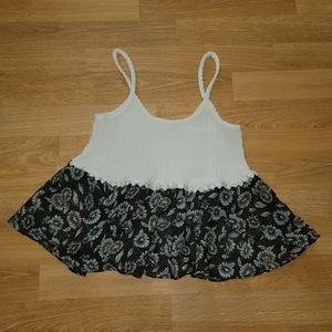 Vintage ribbed floral crop tank top